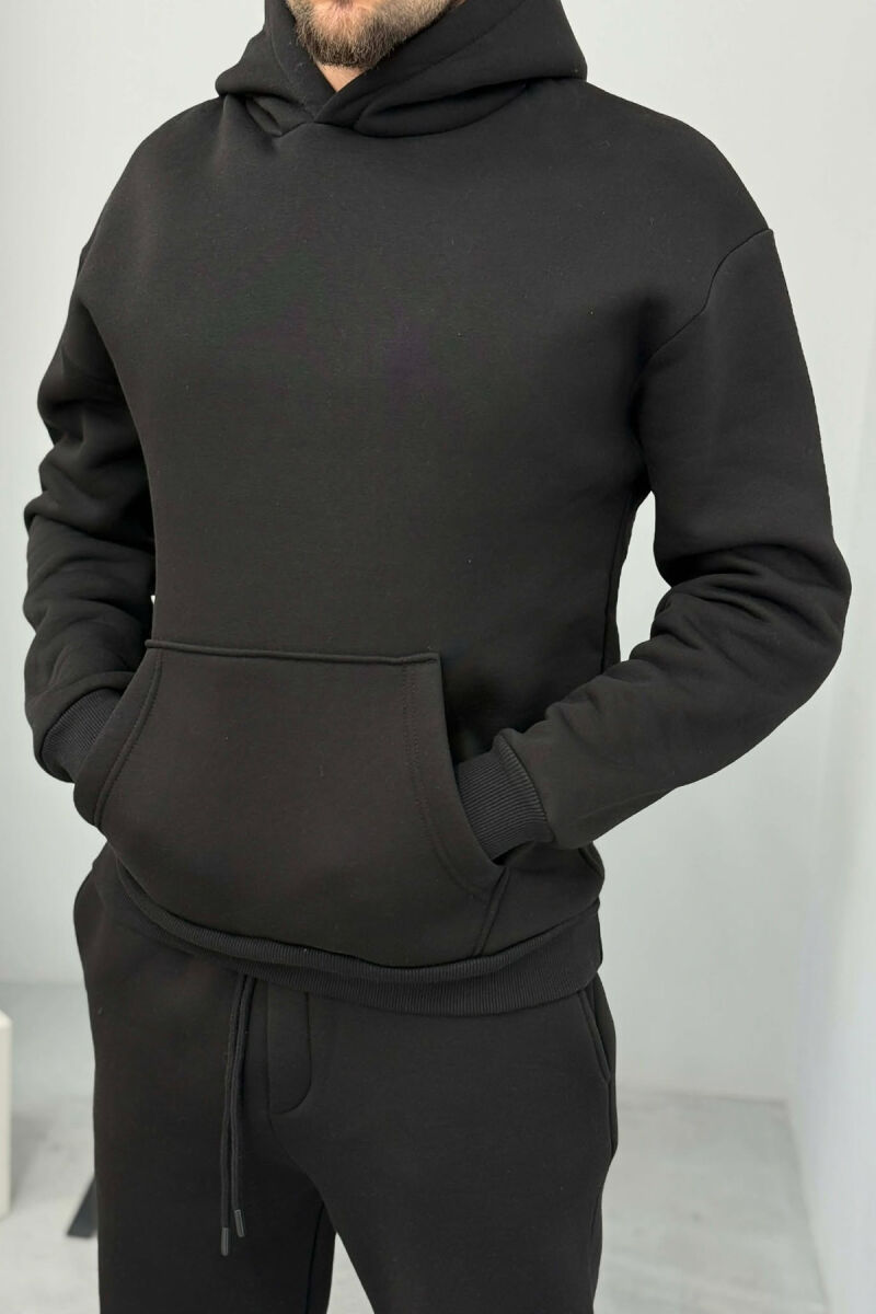 FLUFFY ONE COLOR HOODIE+JOGGERS MEN SET BLACK/ E ZEZE - 2
