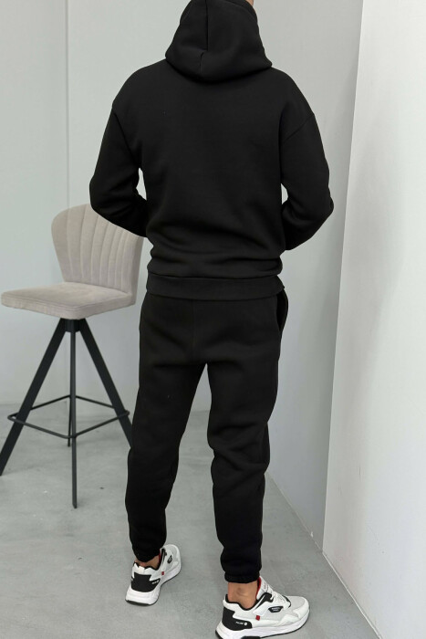 FLUFFY ONE COLOR HOODIE+JOGGERS MEN SET BLACK/ E ZEZE - 5