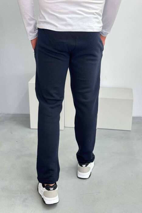 ONE COLOR FLUFFY MEN SWEATPANTS DARK BLUE/BEE - 3