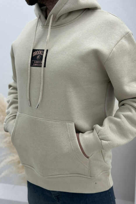 FLUFFY ONE COLOR BASKETBALL BACK DESIGN MEN HOODIE BEIGE/BEZHE - 2