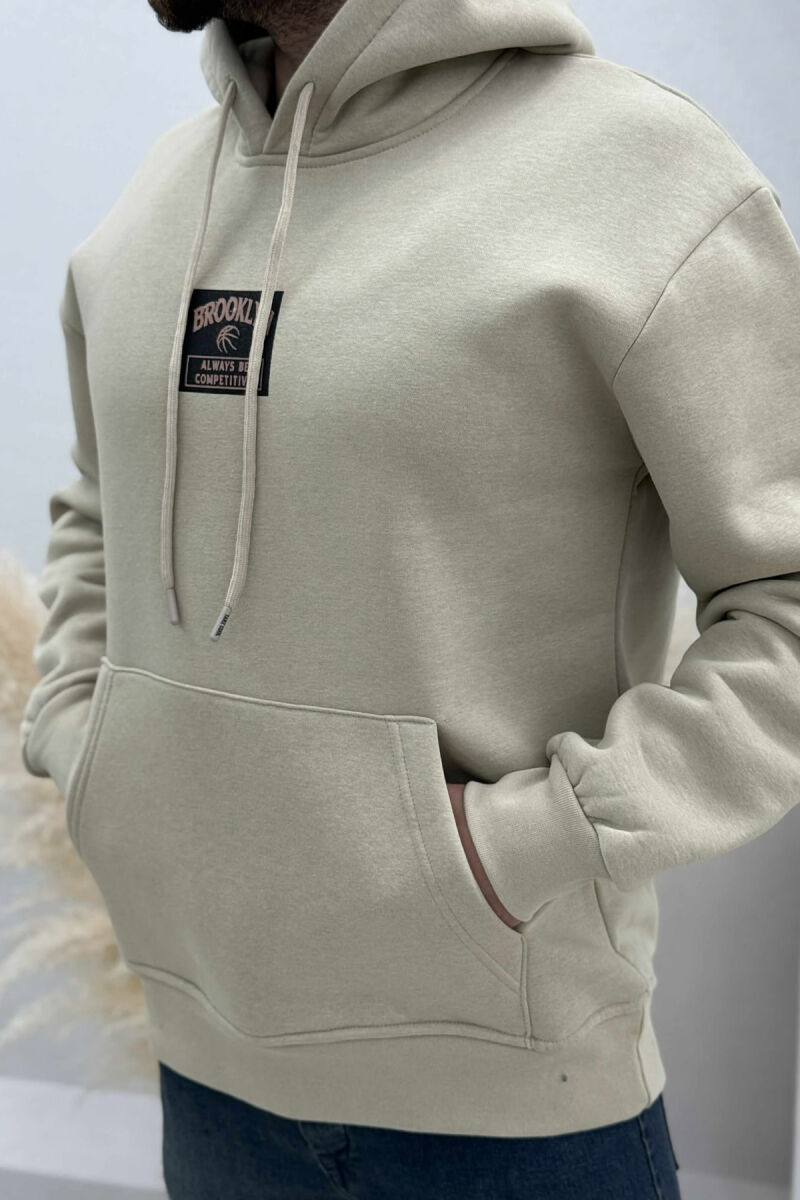 FLUFFY ONE COLOR BASKETBALL BACK DESIGN MEN HOODIE BEIGE/BEZHE - 2