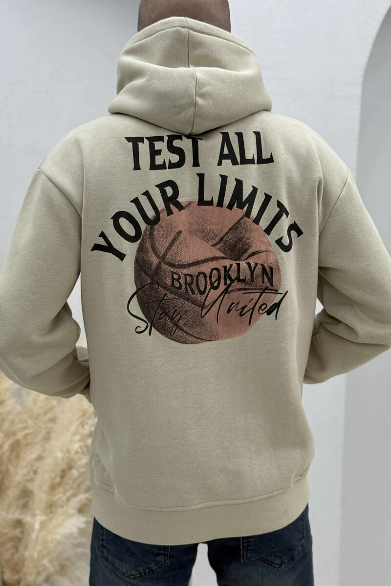 FLUFFY ONE COLOR BASKETBALL BACK DESIGN MEN HOODIE BEIGE/BEZHE - 3