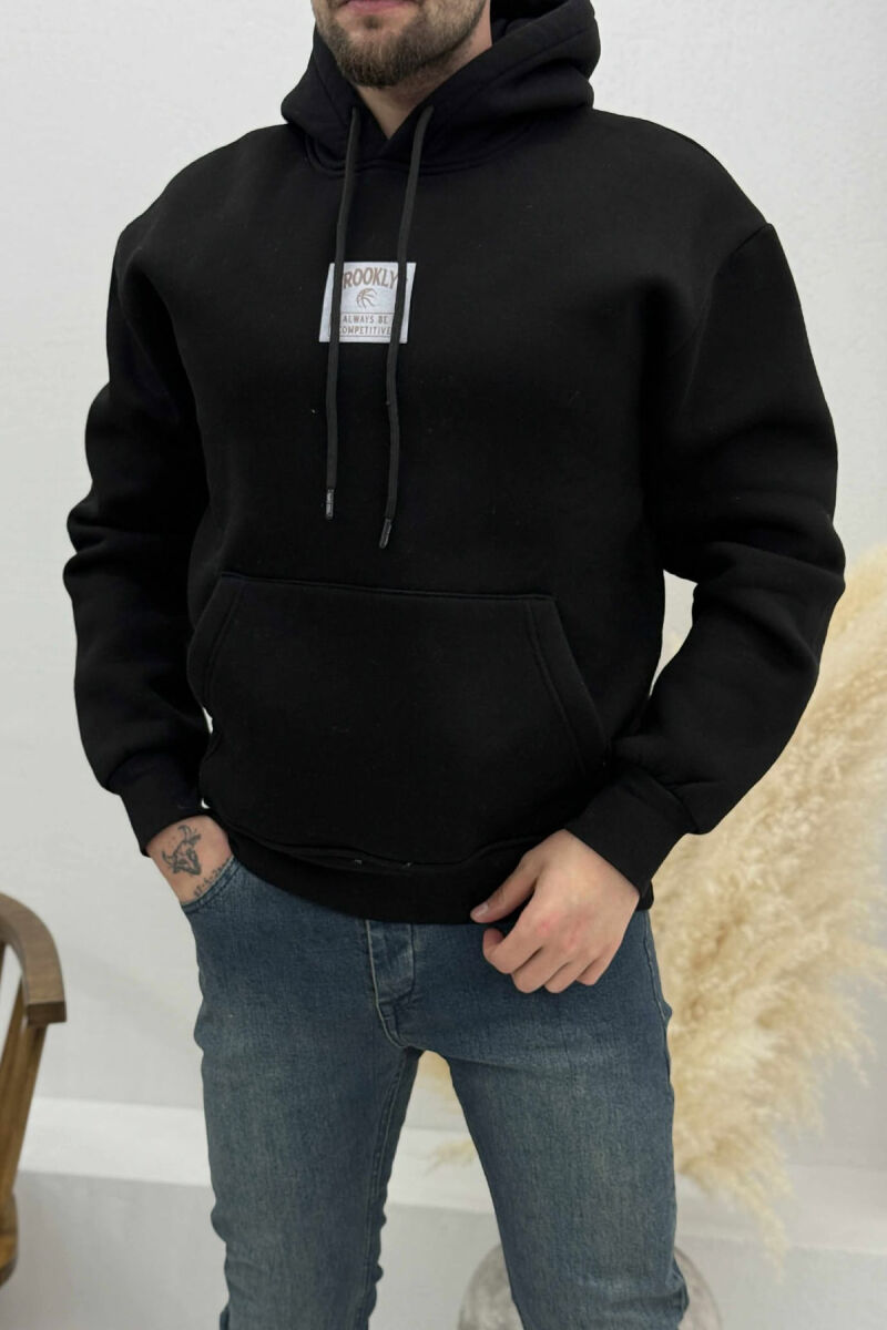 FLUFFY ONE COLOR BASKETBALL BACK DESIGN MEN HOODIE BLACK/ E ZEZE - 1