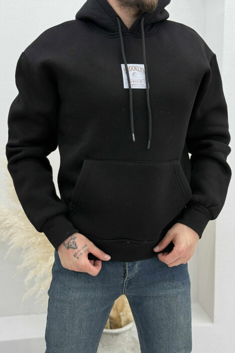 FLUFFY ONE COLOR BASKETBALL BACK DESIGN MEN HOODIE BLACK/ E ZEZE - 3