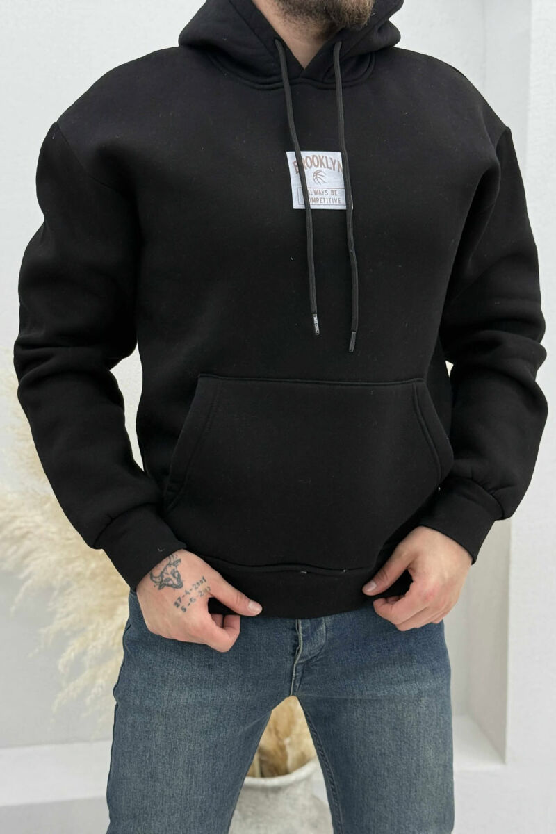 FLUFFY ONE COLOR BASKETBALL BACK DESIGN MEN HOODIE BLACK/ E ZEZE - 3