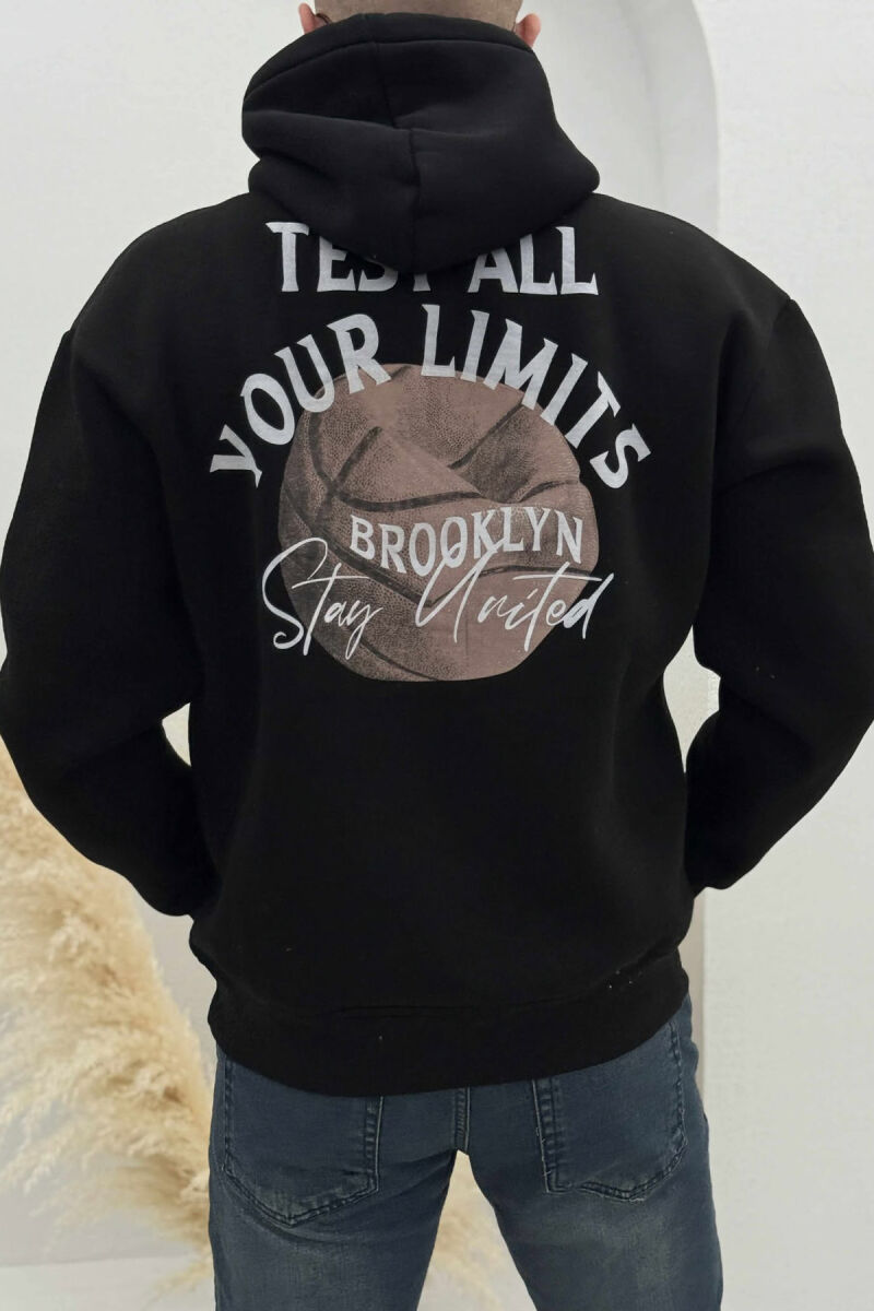 FLUFFY ONE COLOR BASKETBALL BACK DESIGN MEN HOODIE BLACK/ E ZEZE - 4