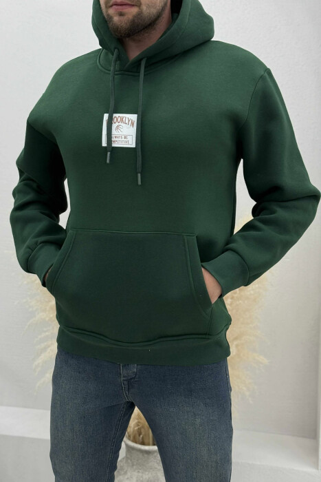 FLUFFY ONE COLOR BASKETBALL BACK DESIGN MEN HOODIE GREEN/JESHILE - 1
