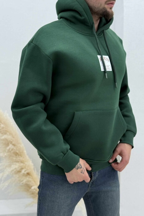 FLUFFY ONE COLOR BASKETBALL BACK DESIGN MEN HOODIE GREEN/JESHILE - 2