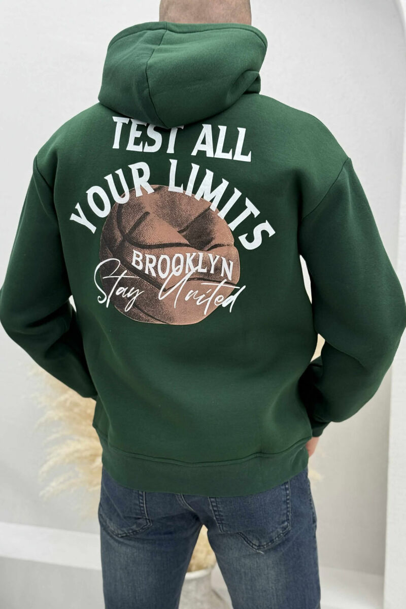 FLUFFY ONE COLOR BASKETBALL BACK DESIGN MEN HOODIE GREEN/JESHILE - 4