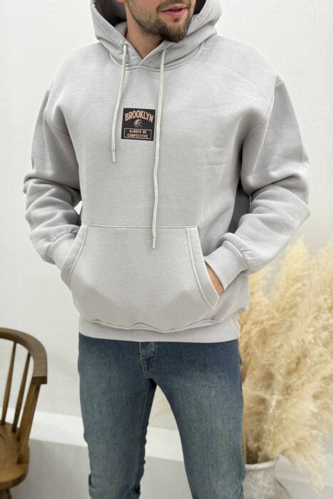 FLUFFY ONE COLOR BASKETBALL BACK DESIGN MEN HOODIE GREY/GRI - 1