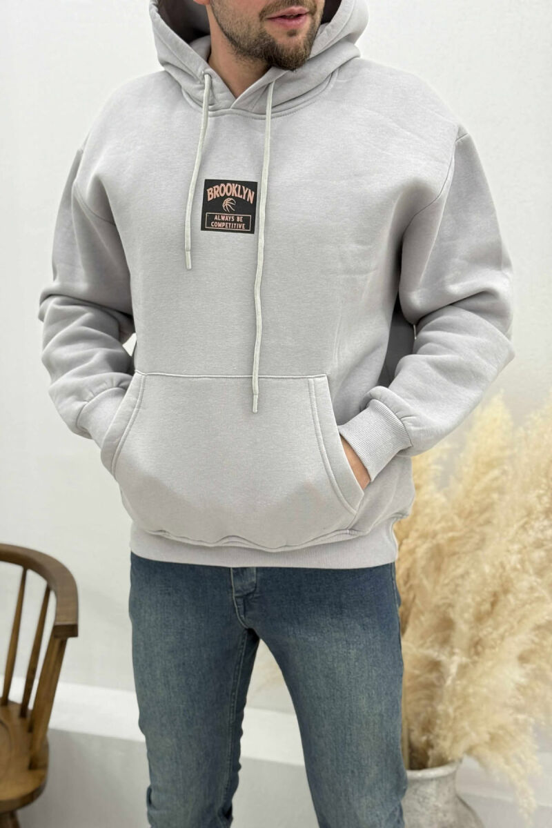 FLUFFY ONE COLOR BASKETBALL BACK DESIGN MEN HOODIE GREY/GRI - 1