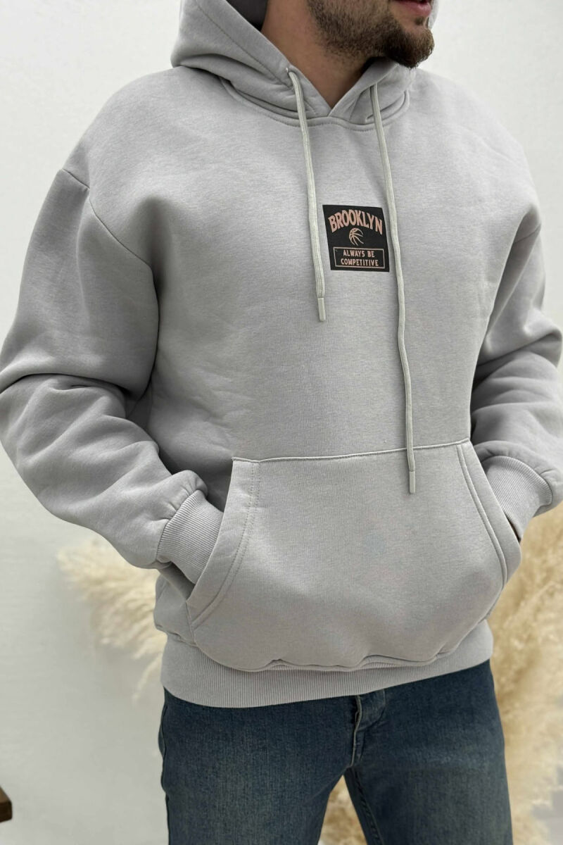 FLUFFY ONE COLOR BASKETBALL BACK DESIGN MEN HOODIE GREY/GRI - 2