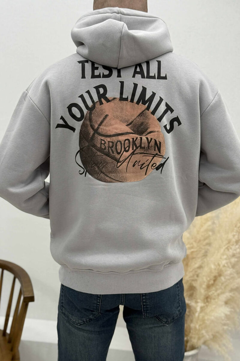FLUFFY ONE COLOR BASKETBALL BACK DESIGN MEN HOODIE GREY/GRI - 4