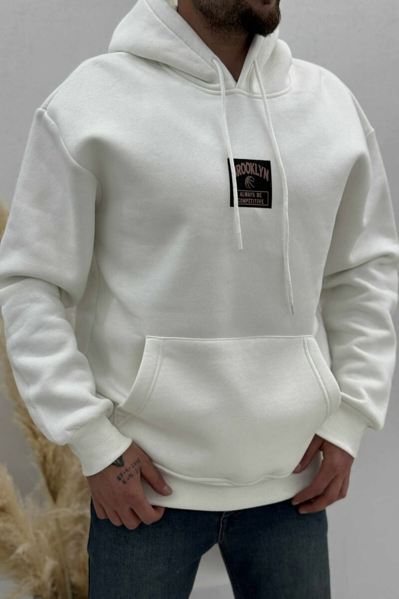FLUFFY ONE COLOR BASKETBALL BACK DESIGN MEN HOODIE WHITE-E BARDHE - 1