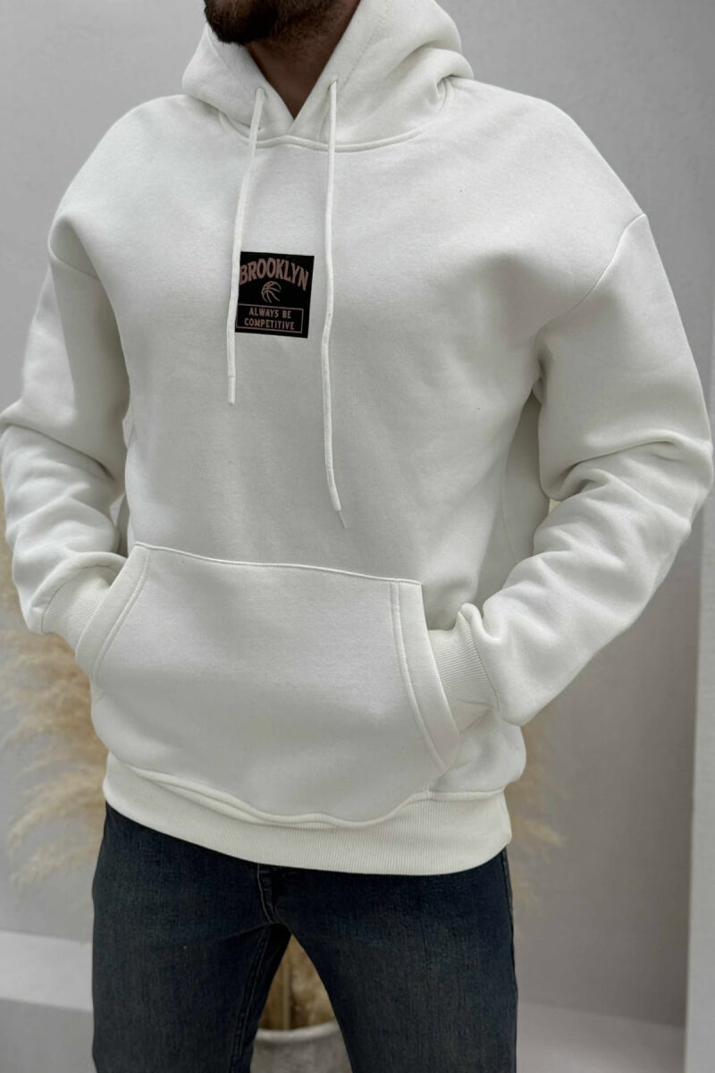 FLUFFY ONE COLOR BASKETBALL BACK DESIGN MEN HOODIE WHITE-E BARDHE - 2