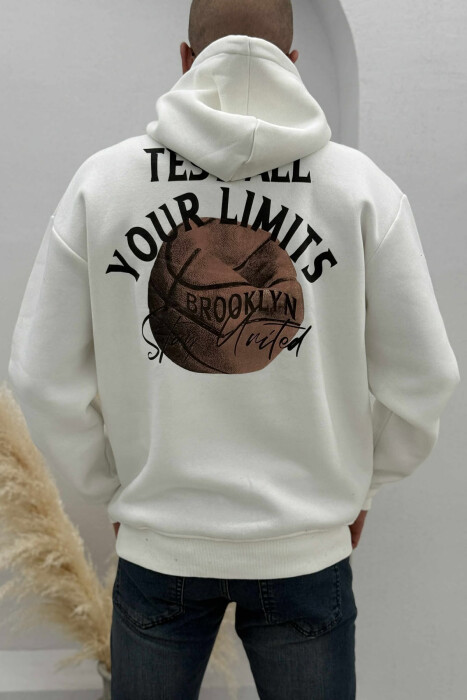 FLUFFY ONE COLOR BASKETBALL BACK DESIGN MEN HOODIE WHITE-E BARDHE - 3