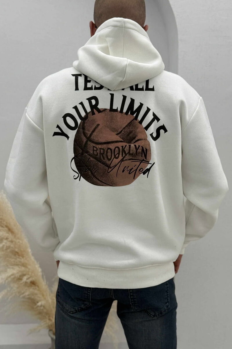 FLUFFY ONE COLOR BASKETBALL BACK DESIGN MEN HOODIE WHITE-E BARDHE - 3