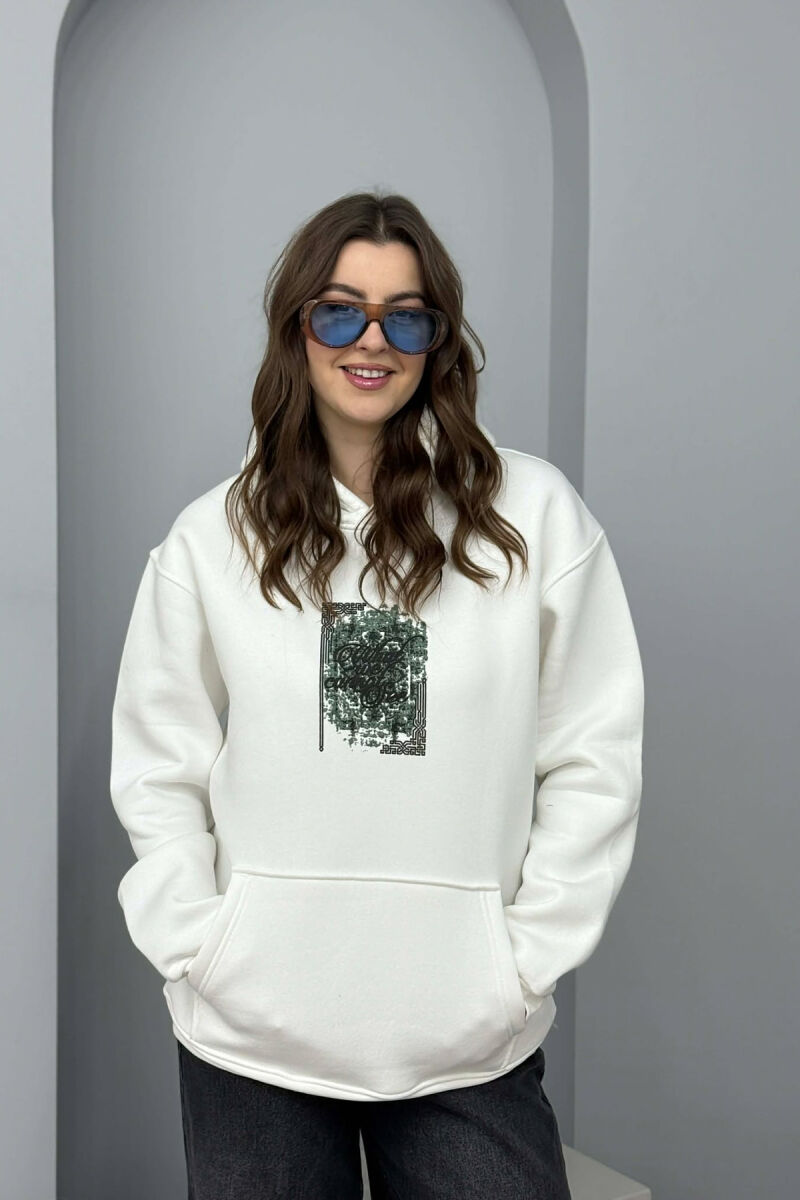 FLUFFY ONE COLOR FRONT & BACK IMAGE WOMEN HOODIE WHITE-E BARDHE - 1