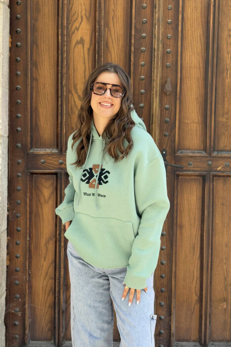 FLUFFY ONE COLOR FRONT LOGO WOMEN HOODIE MINT/MENTE 