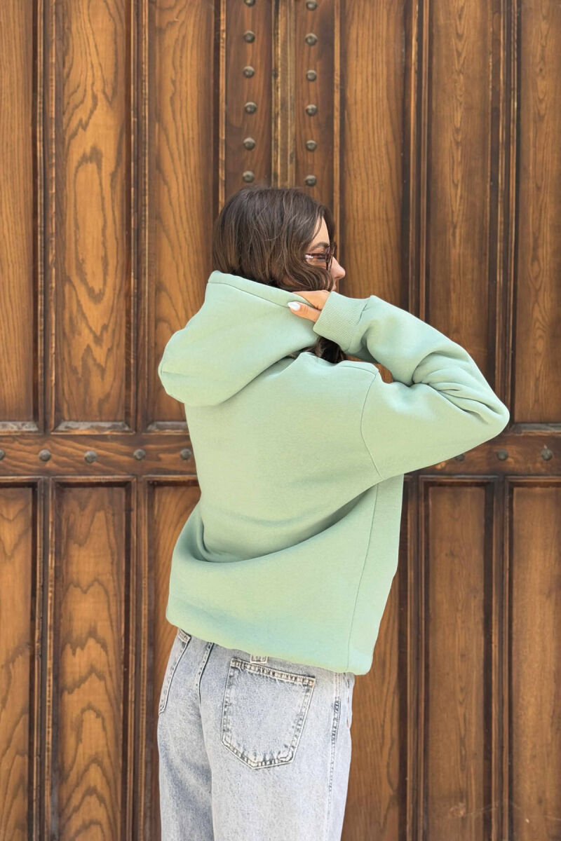 FLUFFY ONE COLOR FRONT LOGO WOMEN HOODIE MINT/MENTE - 3