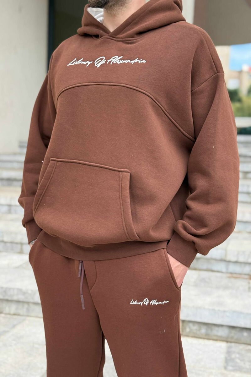 FLUFFY ONE COLOR HOODIE+JOGGERS MEN SET BROWN/KAFE - 2
