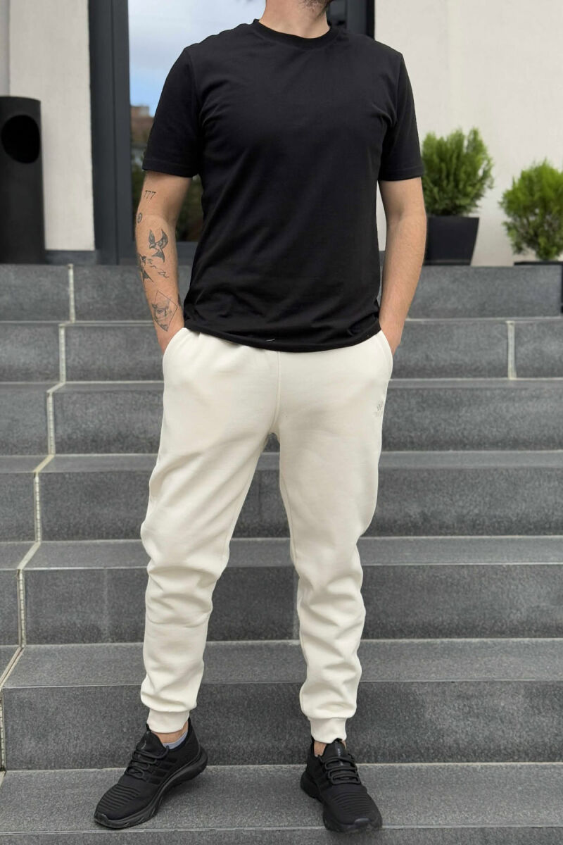 FLUFFY ONE COLOR SIMPLE MEN JOGGERS CREAM/KREM - 2