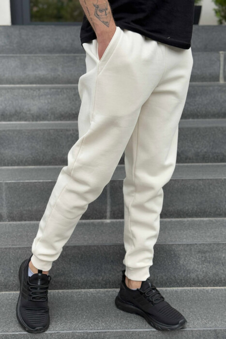 FLUFFY ONE COLOR SIMPLE MEN JOGGERS CREAM/KREM - 3