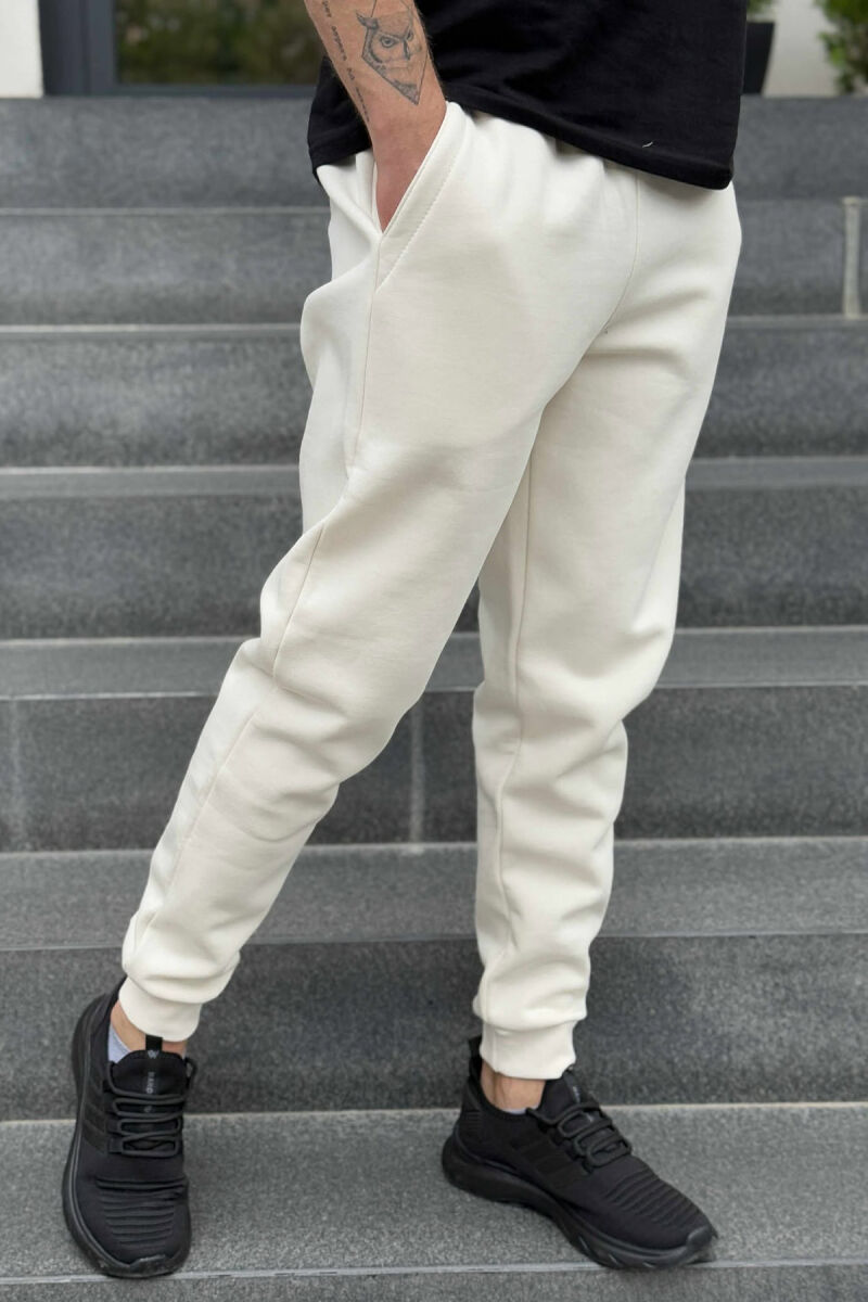 FLUFFY ONE COLOR SIMPLE MEN JOGGERS CREAM/KREM - 3