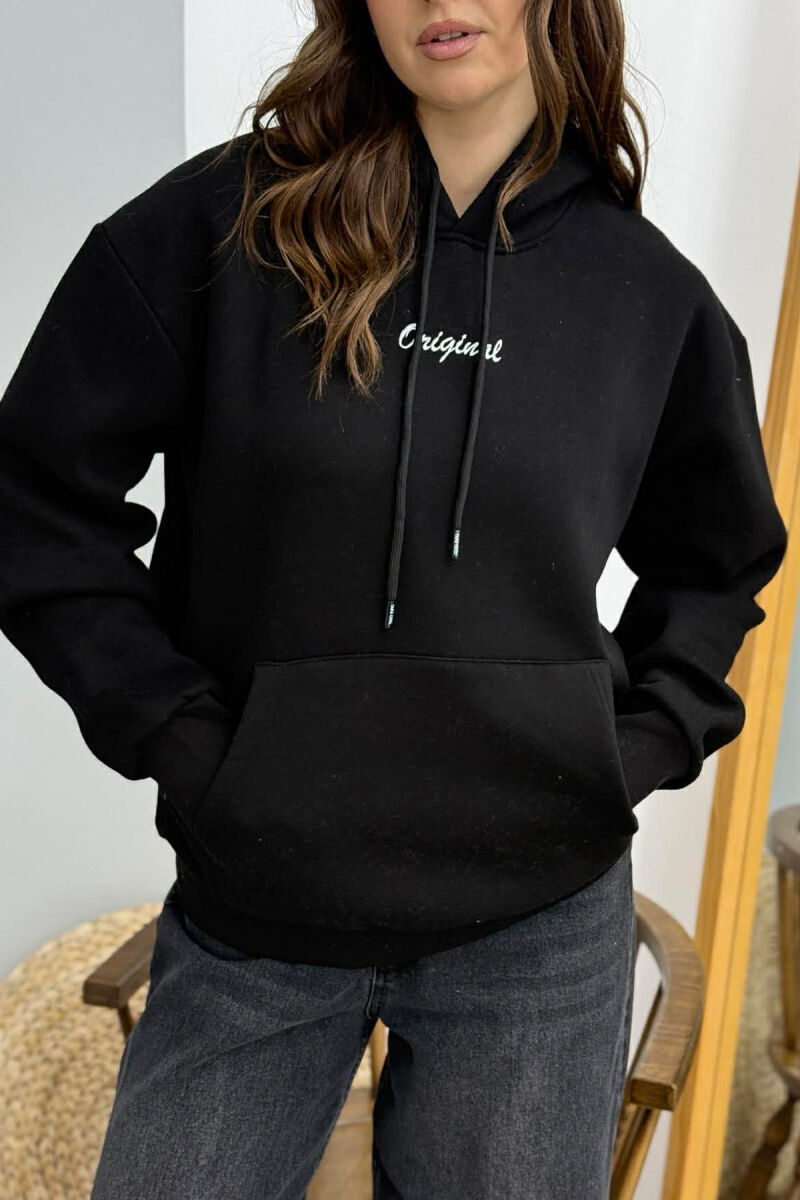 FLUFFY ONE COLOR SMALL FRONT WRITTING WOMEN HOODIE BLACK/ E ZEZE - 4