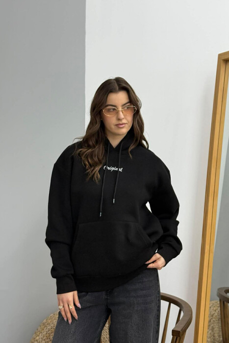 HOODIE ME PUSH NJENGJYRESHE DHE ME SHKRIM TE VOGEL PARA PER FEMRA NE NGJYRE TE ZEZE 