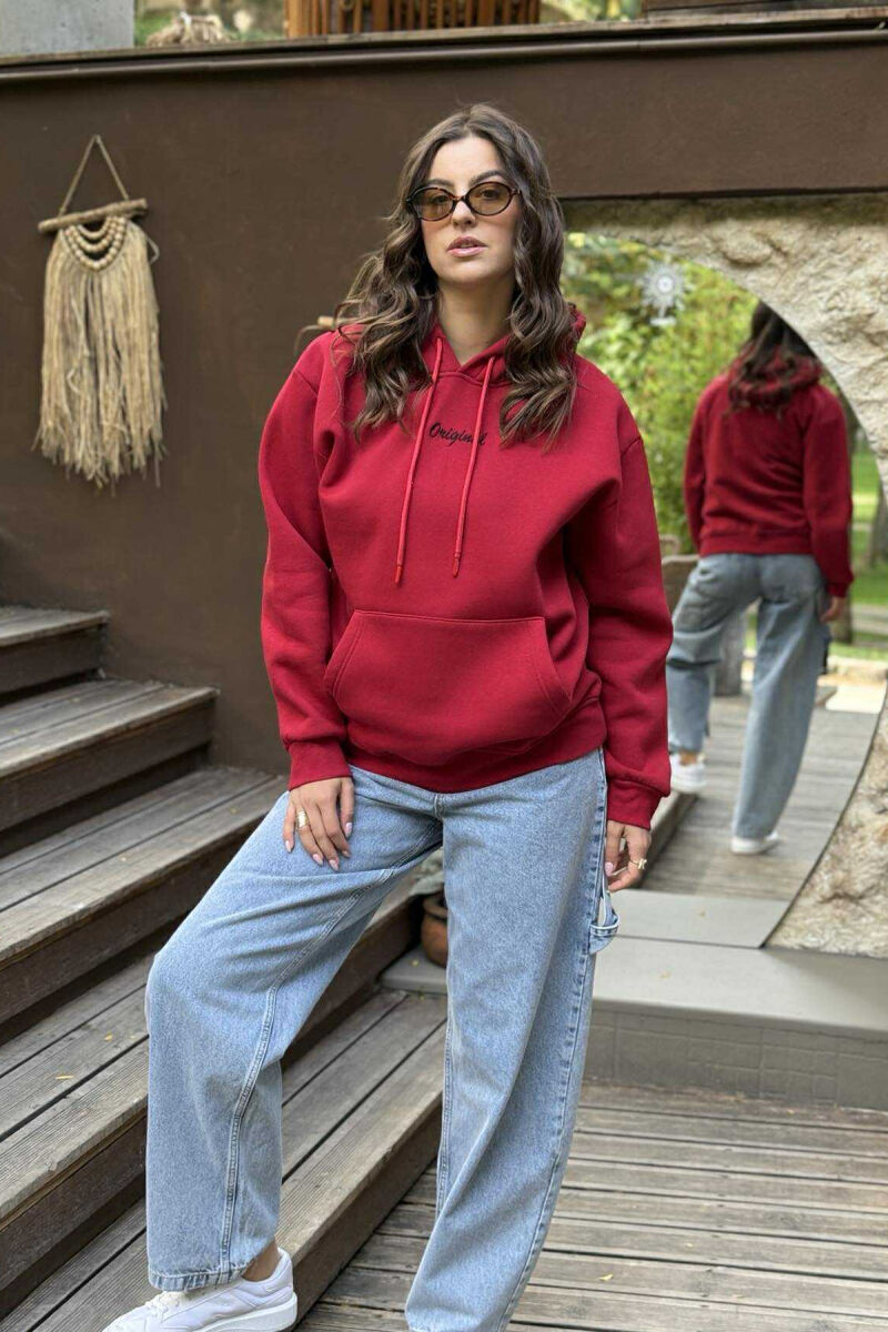 FLUFFY ONE COLOR SMALL FRONT WRITTING WOMEN HOODIE RED/E KUQE - 1