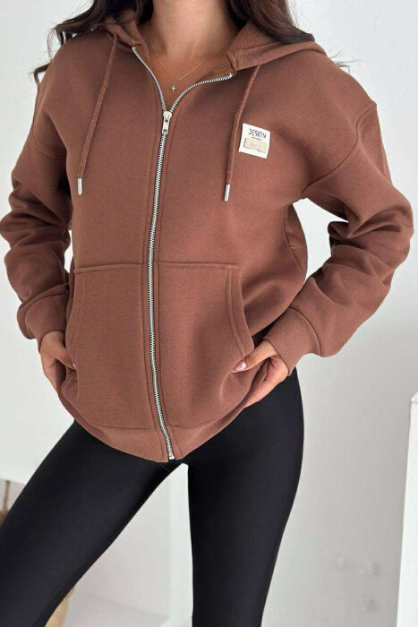 XHAKETË PAMBUKU ME PUSH NJË NGJYRËSHE PËR FEMRA NË NGJYRËN KAFE - KLAUDIO FASHION