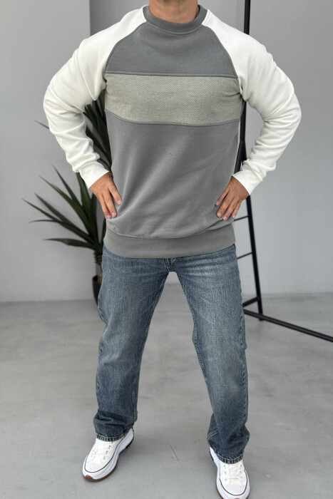 FLUFFY ROUND NECK MEN SWEATSHIRT GREY/GRI - KLAUDIO FASHION