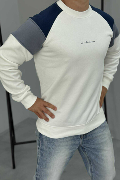FLUFFY SIMPLE FRONT WRITTING MEN SWEATSHIRT WHITE-E BARDHE - 2