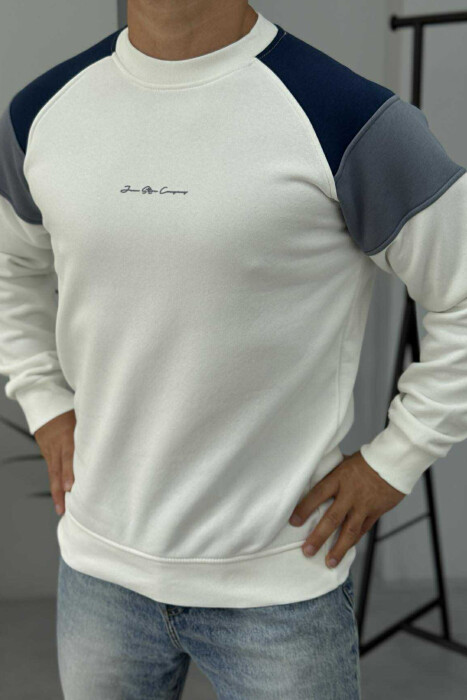 FLUFFY SIMPLE FRONT WRITTING MEN SWEATSHIRT WHITE-E BARDHE - 3