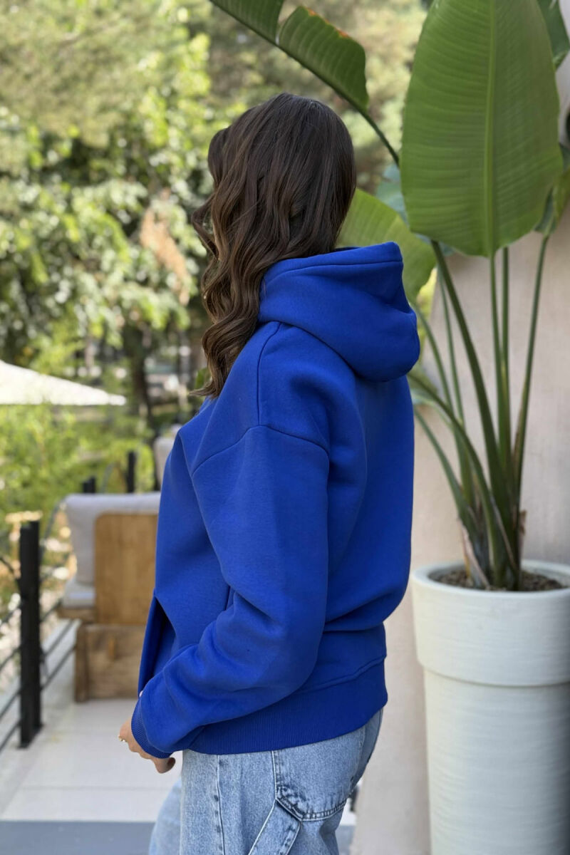 FLUFFY SIMPLE FRONT WRITTINGS ONE COLOR WOMEN HOODIE BLUE/BLU - 4