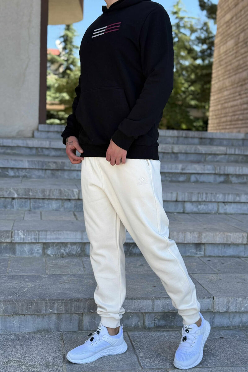FLUFFY SIMPLE HOODIE+JOGGERS MEN SET BLACK-CREAM/ZEKR - 5