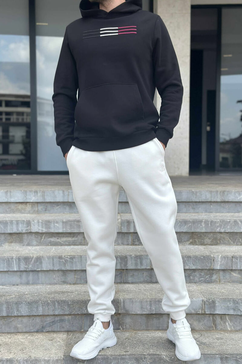 FLUFFY SIMPLE HOODIE+JOGGERS MEN SET BLACK-WHITE/ZEBA - 2
