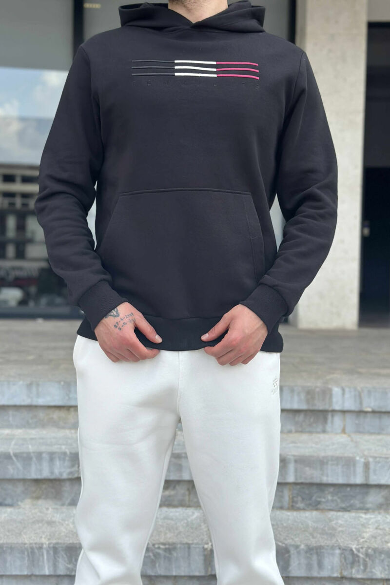 FLUFFY SIMPLE HOODIE+JOGGERS MEN SET BLACK-WHITE/ZEBA - 3