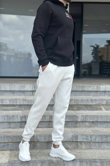 FLUFFY SIMPLE HOODIE+JOGGERS MEN SET BLACK-WHITE/ZEBA - 4