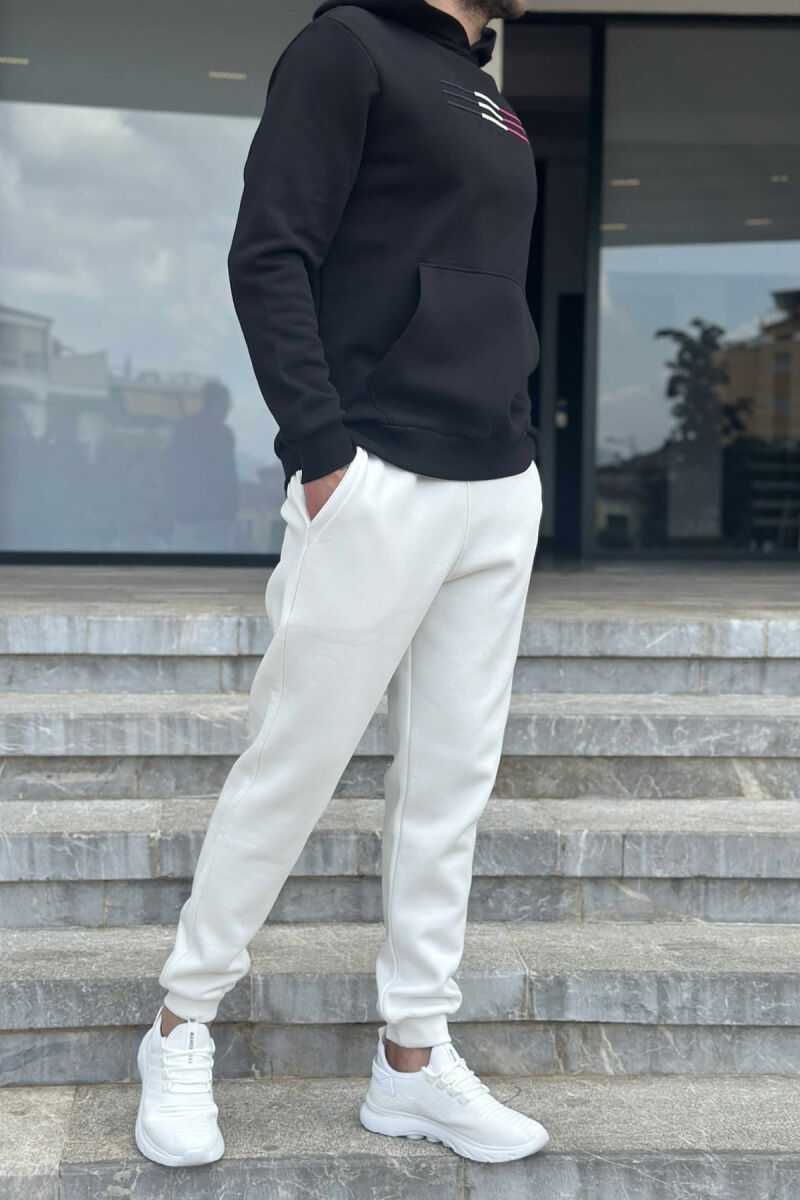 FLUFFY SIMPLE HOODIE+JOGGERS MEN SET BLACK-WHITE/ZEBA - 4