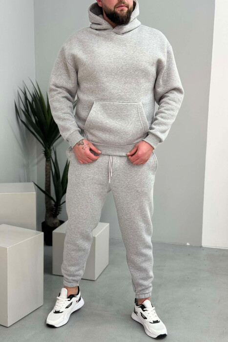 FLUFFY SIMPLE ONE COLOR HOODIE+JOGGER MEN SET LIGHT GREY/GZ - KLAUDIO FASHION