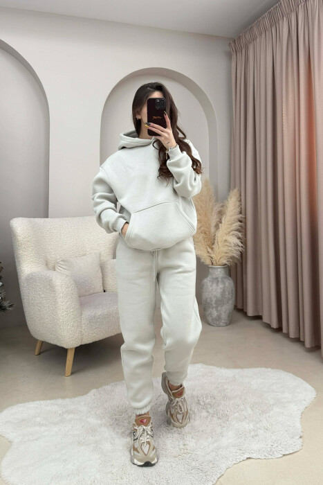 FLUFFY SIMPLE ONE COLOR HOODIE+JOGGERS WOMEN SET BRIGHT GREY/GRI E SHNDRITSHME - 1