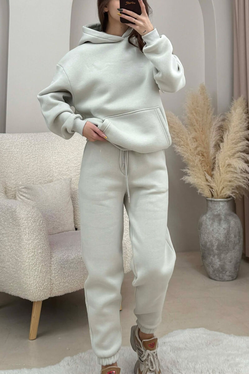 FLUFFY SIMPLE ONE COLOR HOODIE+JOGGERS WOMEN SET BRIGHT GREY/GRI E SHNDRITSHME - 2