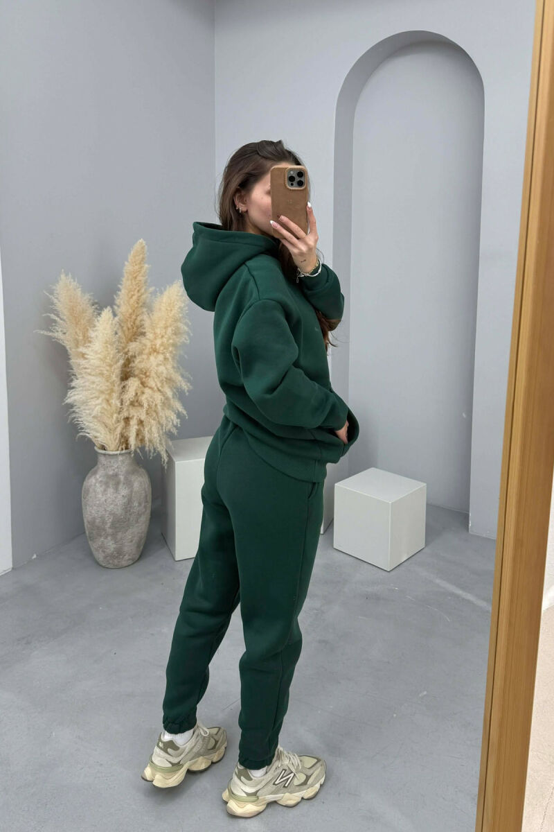 FLUFFY SIMPLE ONE COLOR HOODIE+JOGGERS WOMEN SET DARK GREEN/JEE - 2