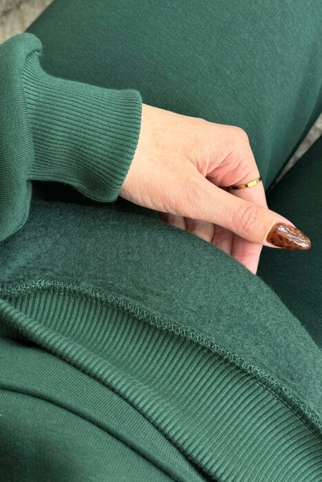 FLUFFY SIMPLE ONE COLOR HOODIE+JOGGERS WOMEN SET DARK GREEN/JEE - 4