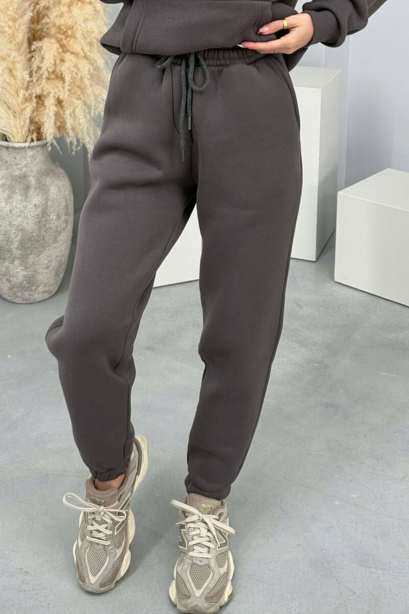 FLUFFY SIMPLE ONE COLOR HOODIE+JOGGERS WOMEN SET DARK GREY/GEE - 4