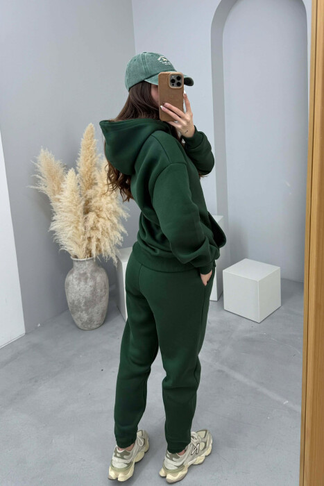 FLUFFY SIMPLE ONE COLOR HOODIE+JOGGERS WOMEN SET GREEN/JESHILE - 2