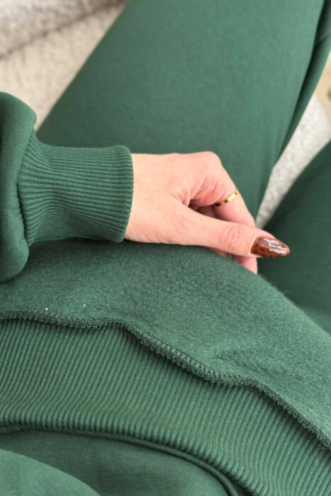 FLUFFY SIMPLE ONE COLOR HOODIE+JOGGERS WOMEN SET GREEN/JESHILE - 3