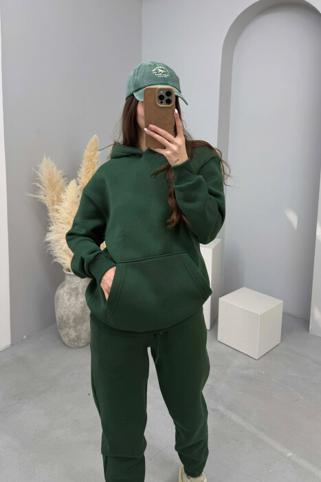 FLUFFY SIMPLE ONE COLOR HOODIE+JOGGERS WOMEN SET GREEN/JESHILE - 4